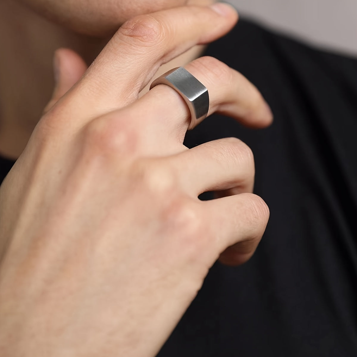 Vintage Stainless Steel Square Ring for Men