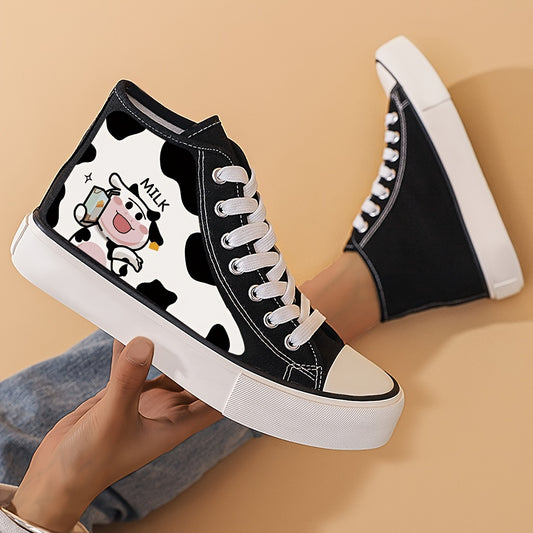 Cow Print Heighten Chunky Canvas Sneakers Classic Skate Shoes