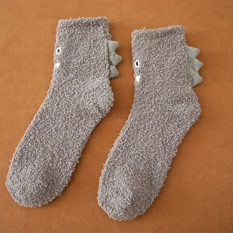 Cartoon Dinosaur Fuzzy Socks Soft Fluffy Slipper Socks Winter Cozy Warm Socks