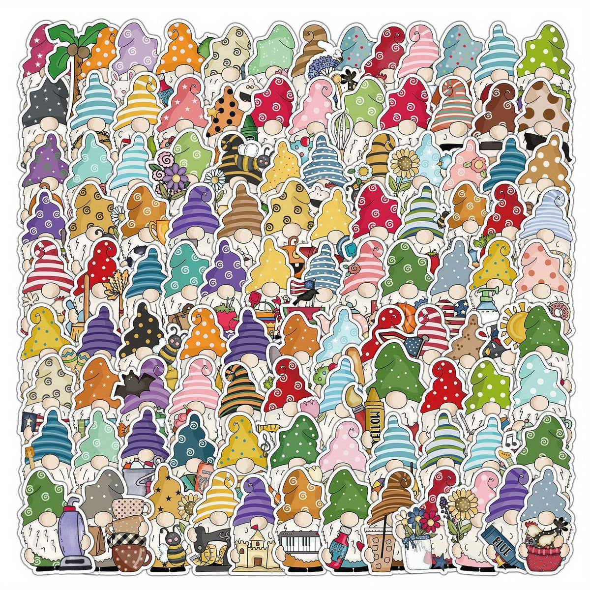 100pcs Waterproof Gnome Stickers for Laptop Water Bottle Scrapbooking