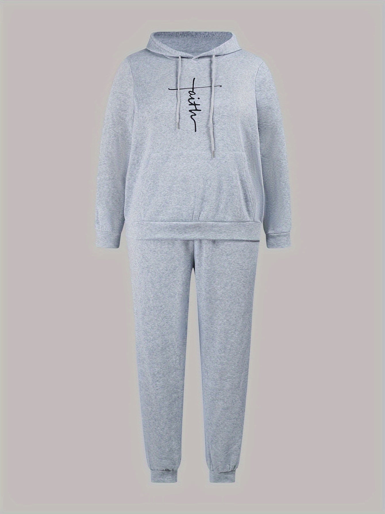 Women's Plus Letter Print Hoodie & Joggers Outfit 2 Piece Set