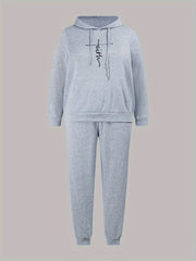 Women's Plus Letter Print Hoodie & Joggers Outfit 2 Piece Set