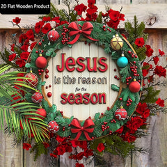 Jesus 2D Wood Christmas Bow Wreath for Garden & Wall Decor