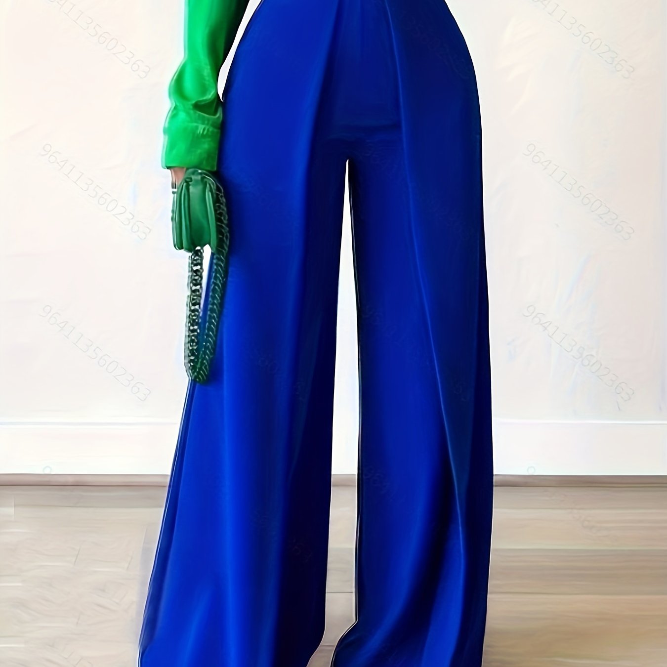  Solid High Rise Wide Leg Trousers