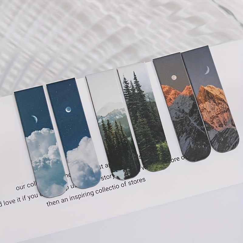 2pcs Magnetic Bookmark Scenery Clouds Literary Pattern Reading Tool