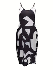  Colorblock Geo Print Maxi Cami Dress