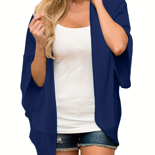  Solid Batwing Sleeve Open Front Cardigan