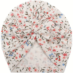 Cute Printed Baby Headscarf Hat w/ Soft Threaded Bow