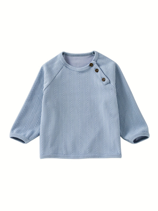 Girl's Loose Pullover Top with Buckle Round Neck