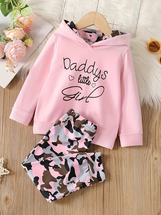 2pcs Baby Girls Letter Hoodie & Camo Pants Set Kids Clothes