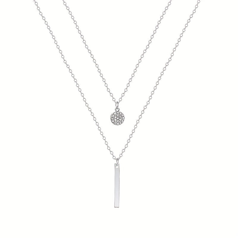 Geometric Shape Rhinestone Double Layer Necklace
