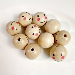 10pcs 20mm Smiling Face Doll Head Wooden Bead DIY Jewelry Accessories