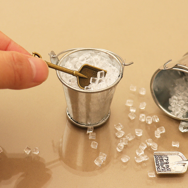 3pcs Doll House Mini Ice Bucket Set with Small Ice Cubes & Shovel