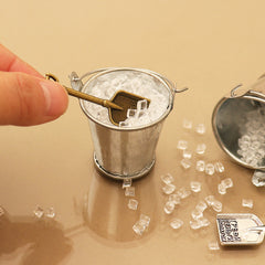 3pcs Doll House Mini Ice Bucket Set with Small Ice Cubes & Shovel