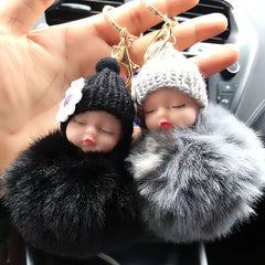 PomPom Sleeping Baby Doll Car Key Chain Cute Bag Pendant Key Holder