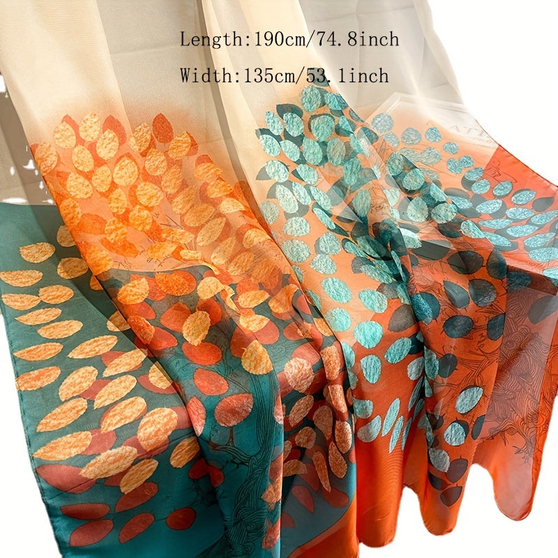 Leaves Printed Lightweight Scarf for Sunscreen