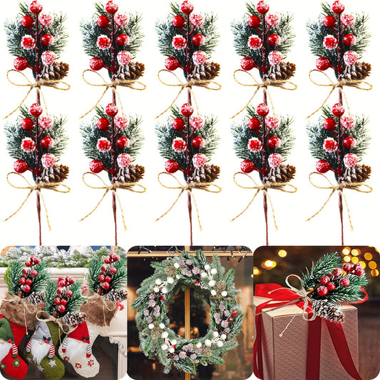10pcs Christmas Tree Accessories Snowflake Pine Berry Pine Cones Branches Wreath