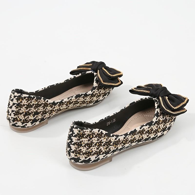 Women's Bow Decor Houndstooth Point Toe Flats