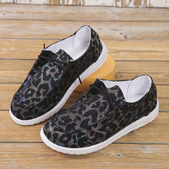 Leopard & Floral Pattern Low Flat Shoes Slip On Lace Up Casual Outdoor Shoes