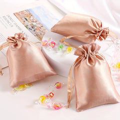 5pcs Satin Drawstring Bag Red Champagne Jewelry Wig Dust Storage
