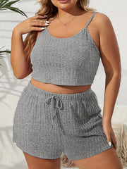  Striped Cami Top & Drawstring Shorts Lounge Set
