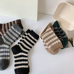 5 Pairs Striped Crew Socks Mid Tube Socks Women's Stockings & Hosiery