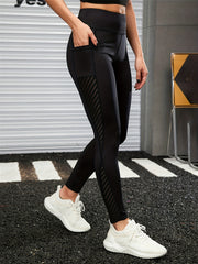 Mesh Insert Sports Leggings Pockets High Stretch Yoga Tights Women's Activewear