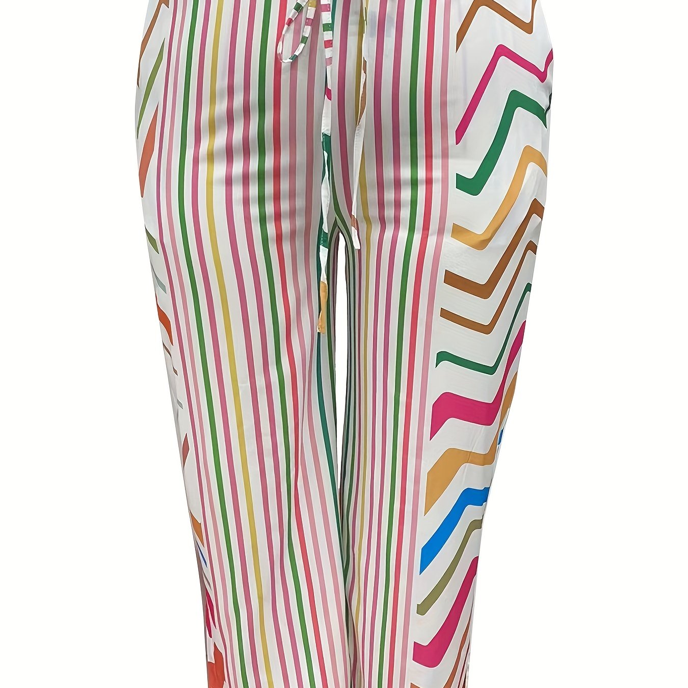  Stripe & Chevron Print High Rise Straight Leg Trousers