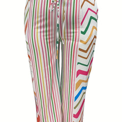  Stripe & Chevron Print High Rise Straight Leg Trousers
