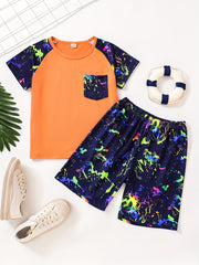 Boys Tie Dye T shirt Matching Shorts Kids Clothes Summer