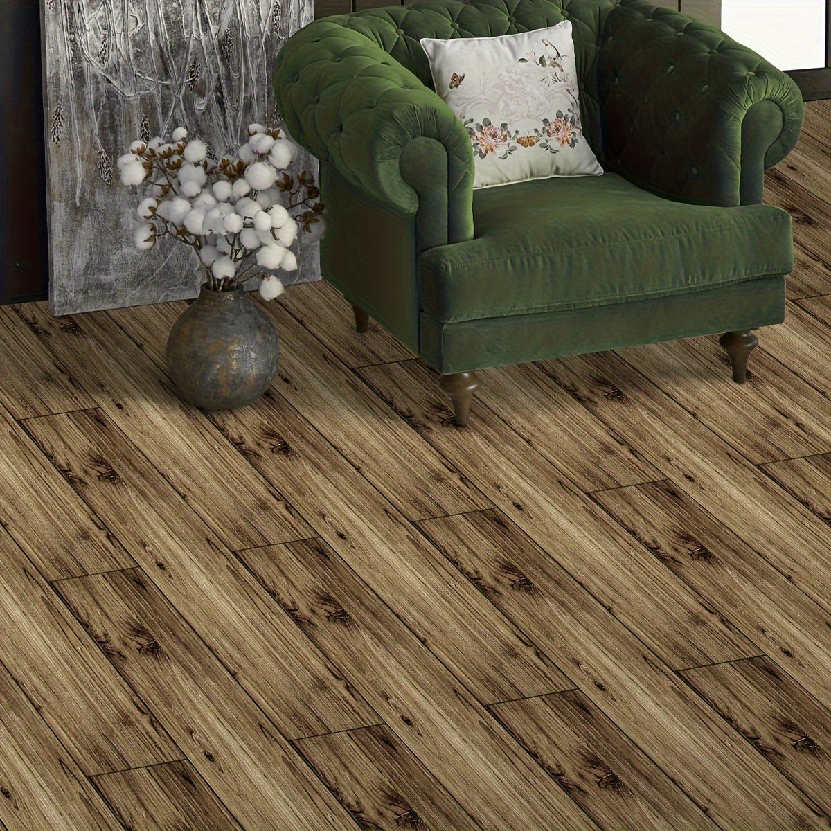 Wood Grain Raw Printing Signal Gray Floor Stickers