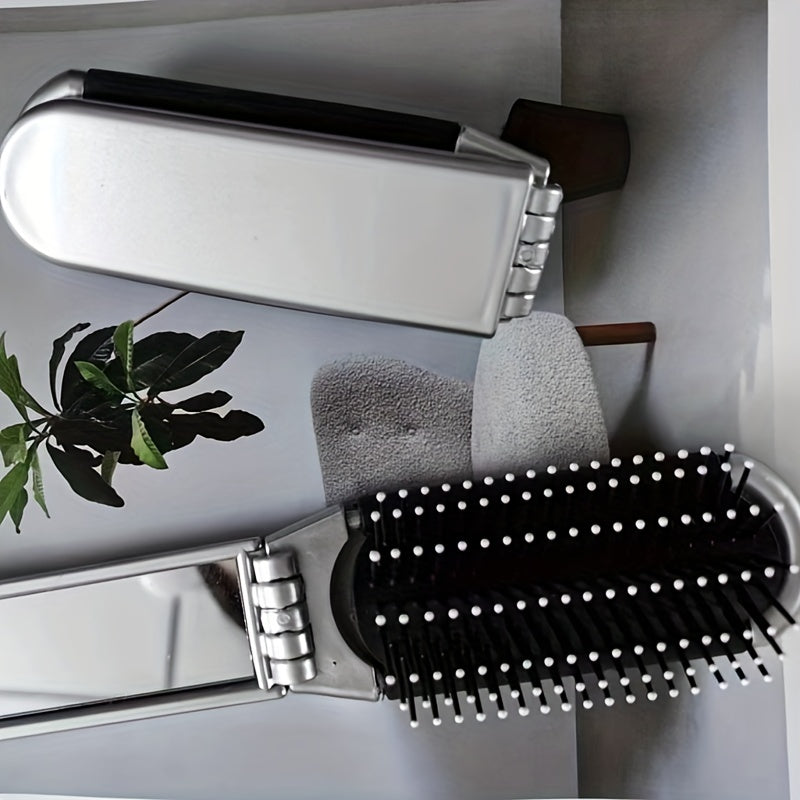 2-In-1 Foldable Hair Brush & Mirror - Compact Portable Hair Comb