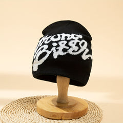 Y2K Letter Jacquard Beanie Elastic Hip Hop Knit Hat