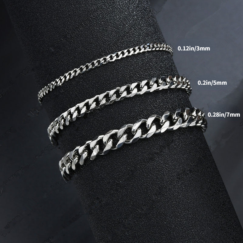 Men's Silver Stainless Steel Chain Bracelet Cuban Link Domineering Style