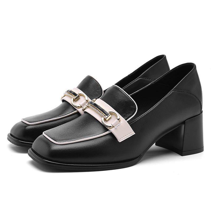 Women's Chunky Heel Chain Decor Loafers Non Slip Slip On Shoes