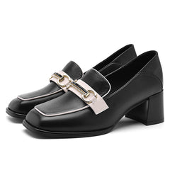 Women's Chunky Heel Chain Decor Loafers Non Slip Slip On Shoes