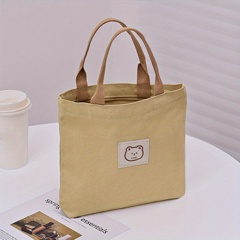 Cute Bear Canvas Handbag - Large Capacity Lunch Box Storage
