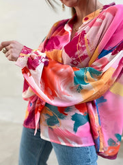  Casual Blouse Women's Plus Colorblock Print Button Up Blouse