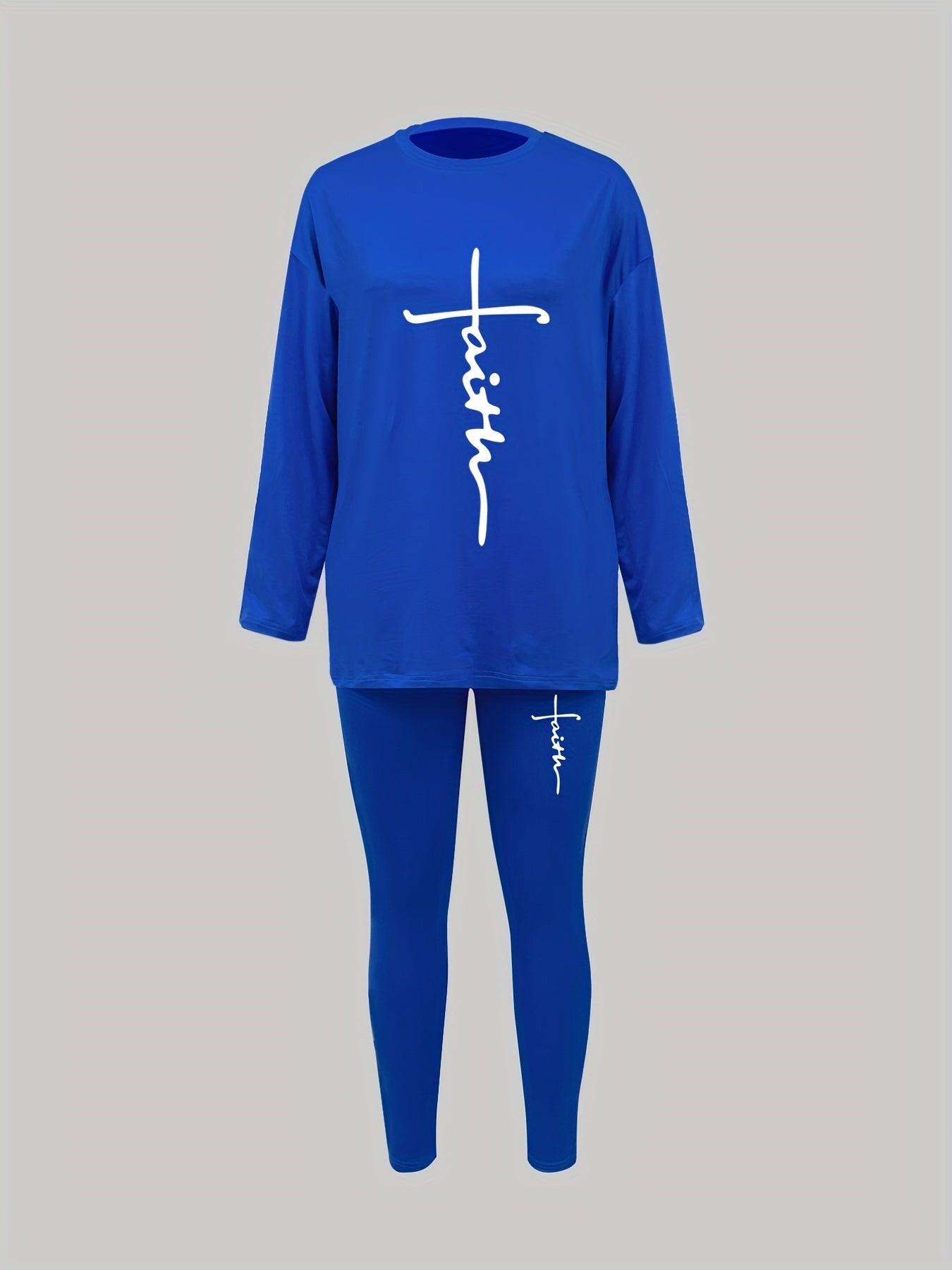 Women's Plus Size Letter Print Tee & Leggings Two Piece Set