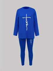 Women's Plus Size Letter Print Tee & Leggings Two Piece Set