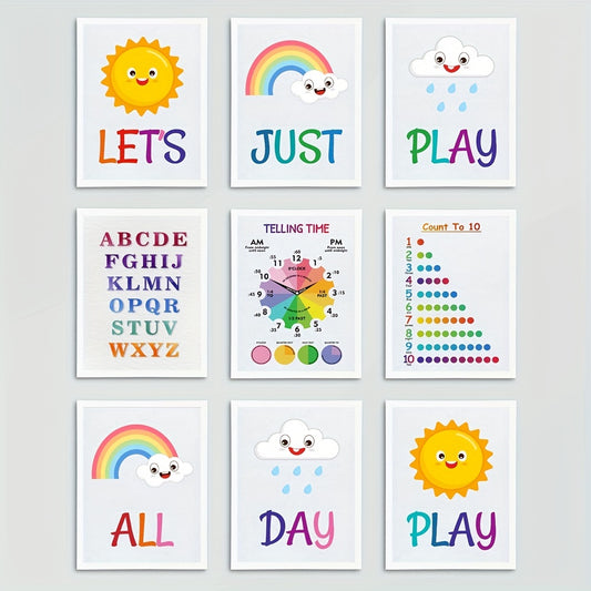 3pcs Rainbow Watercolor Educational Posters For Kids - No Frames