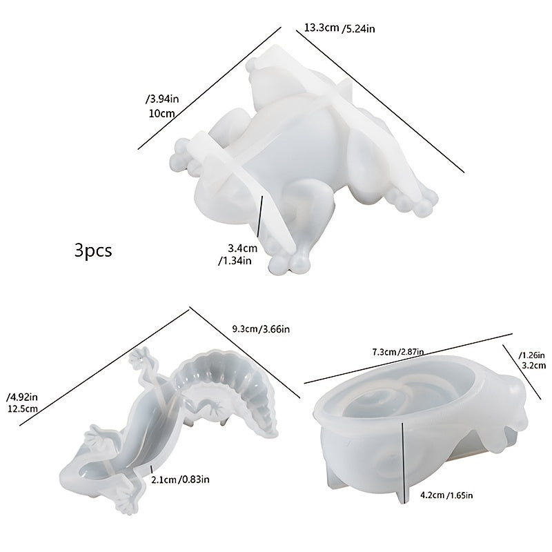 3 Pcs Animal Epoxy Mold Simulation Snail Frog Lizard Shape Silastic Mould