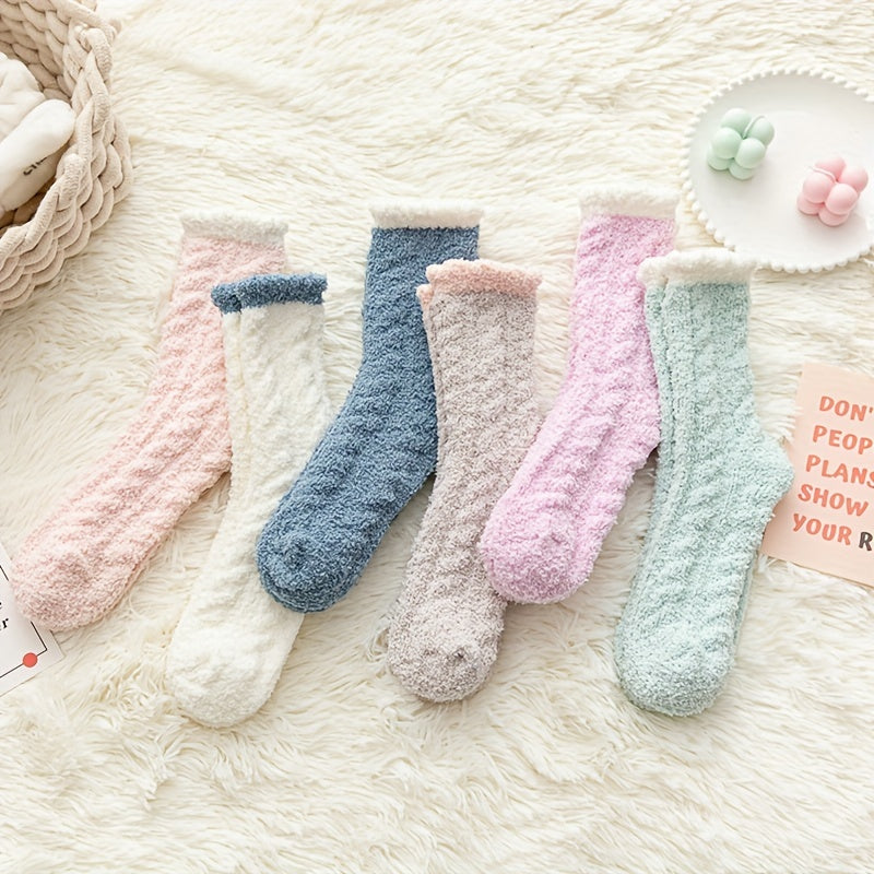 3-Pack Colorblock Fuzzy Socks Warm Mid Tube Stockings