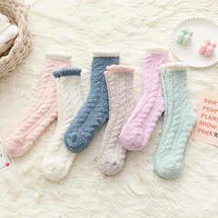 3-Pack Colorblock Fuzzy Socks Warm Mid Tube Stockings
