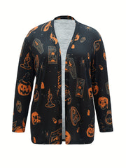 Women's Plus Graphic Print Long Sleeve Cardigan