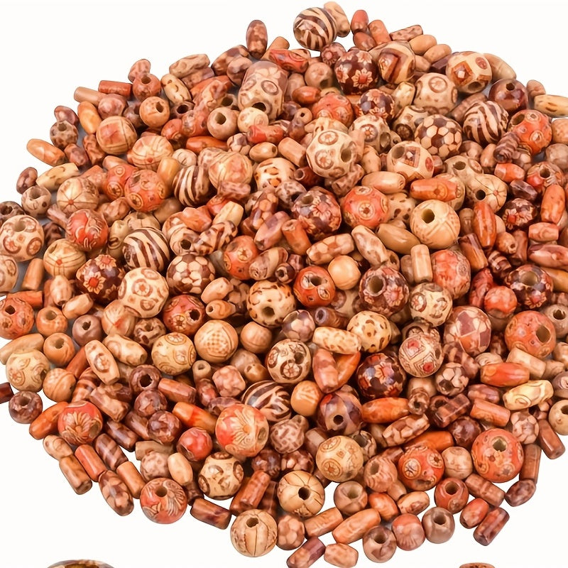 100-300pcs Mixed Size Shape Wooden Beads Large Hole Craft Beads