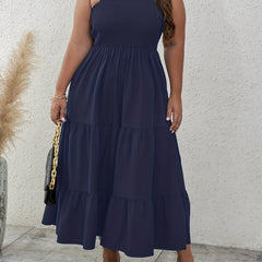  Solid Square Neck Smock Cami Dress