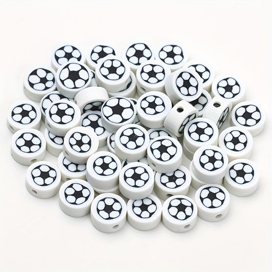 50pcs Football Pattern Soft Pottery Beads DIY Accessories