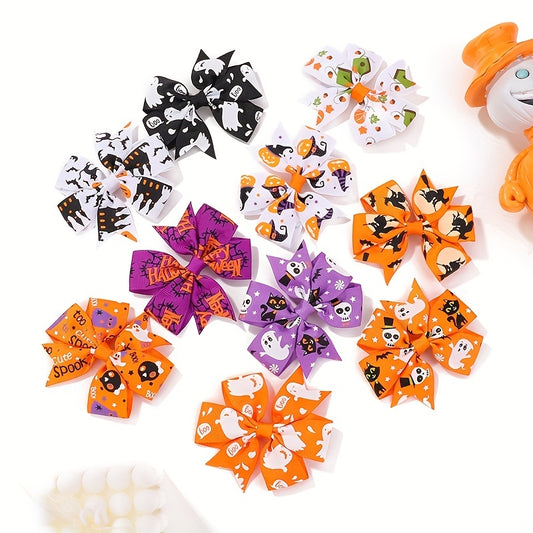 10pcs Halloween Ghost Print Bow Hair Clips for Baby Girls Hair Accessories