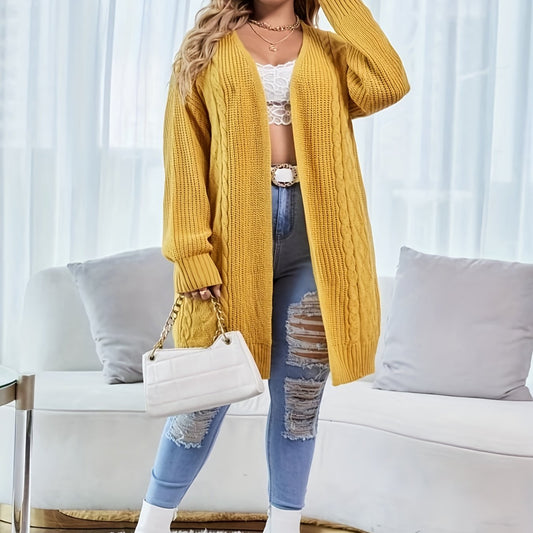  Casual Cardigan Women's Plus Solid Jacquard Long Sleeve Knit Cardigan